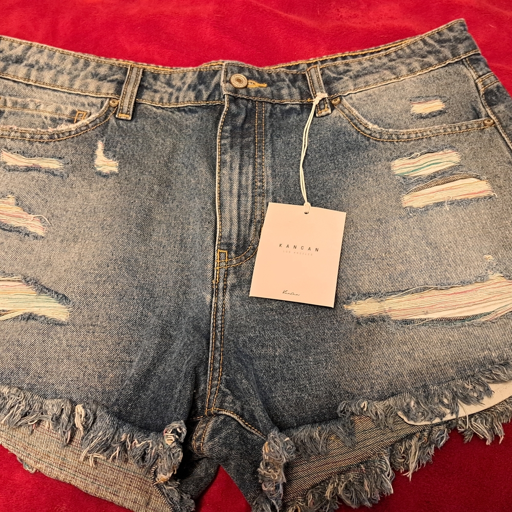 Women's Distressed Denim Shorts - Blue